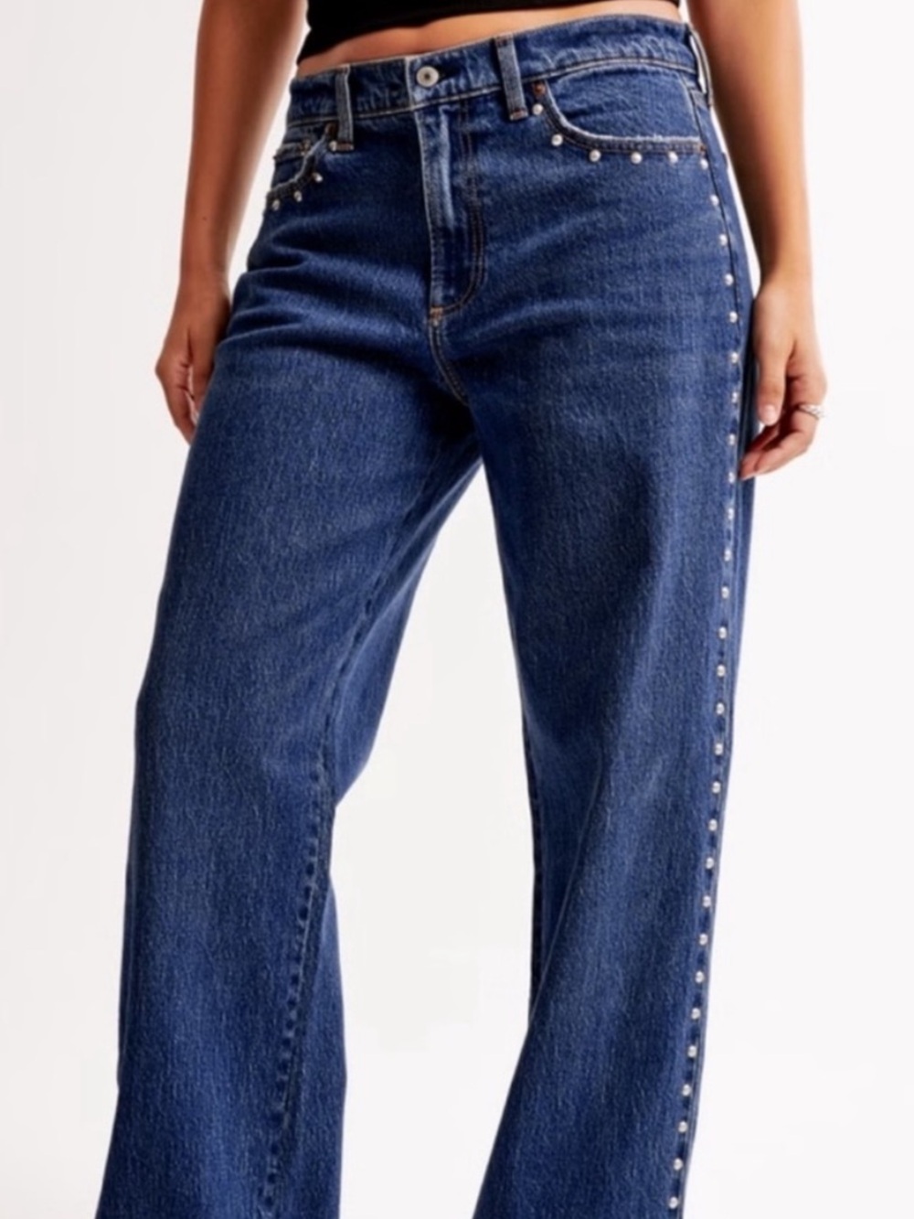 Abercrombie & Fitch Dark Blue Wide-Leg Jeans with Stud Trim
